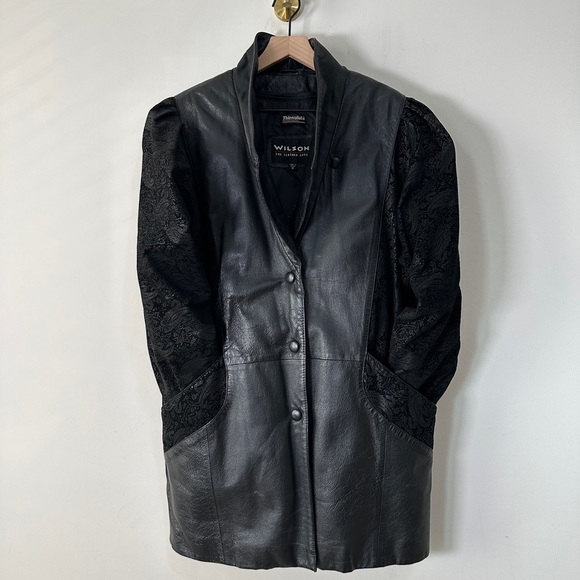 Black Crinkle Button Down Jacket with Paisley Patterned Embellishments